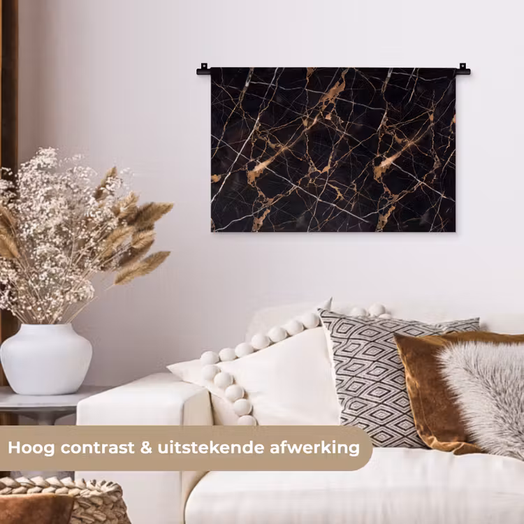 Marmer - Goud - Abstract - Zwart Wandkleed katoen klein -sfeer1