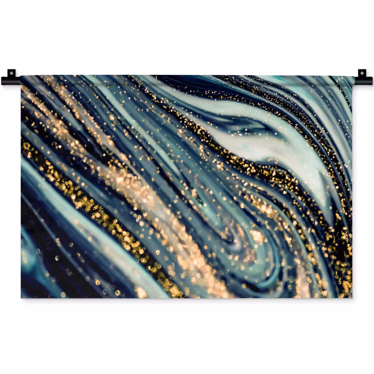 Marmer - Goud - Blauw - Glitter - Marmerlook - Abstract Wandkleed katoen klein -zz3d