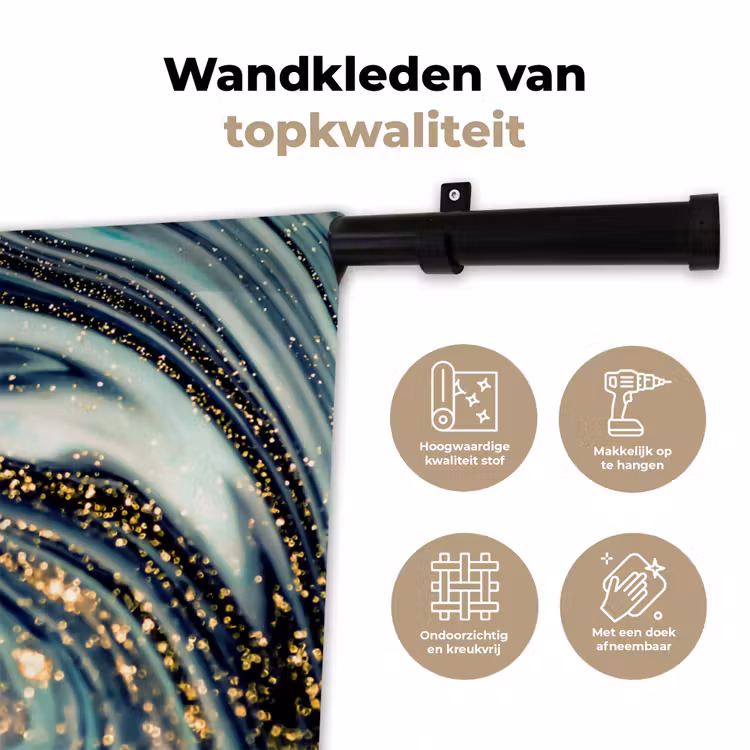 Marmer - Goud - Blauw - Glitter - Marmerlook - Abstract Wandkleed katoen klein -sfeer2