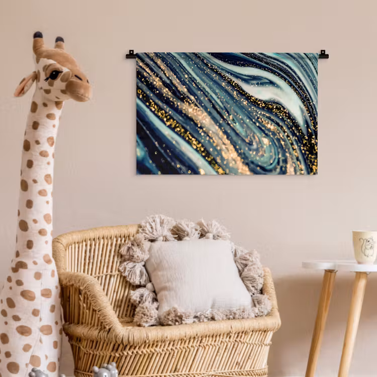 Marmer - Goud - Blauw - Glitter - Marmerlook - Abstract Wandkleed katoen klein -wsfeer5_kind