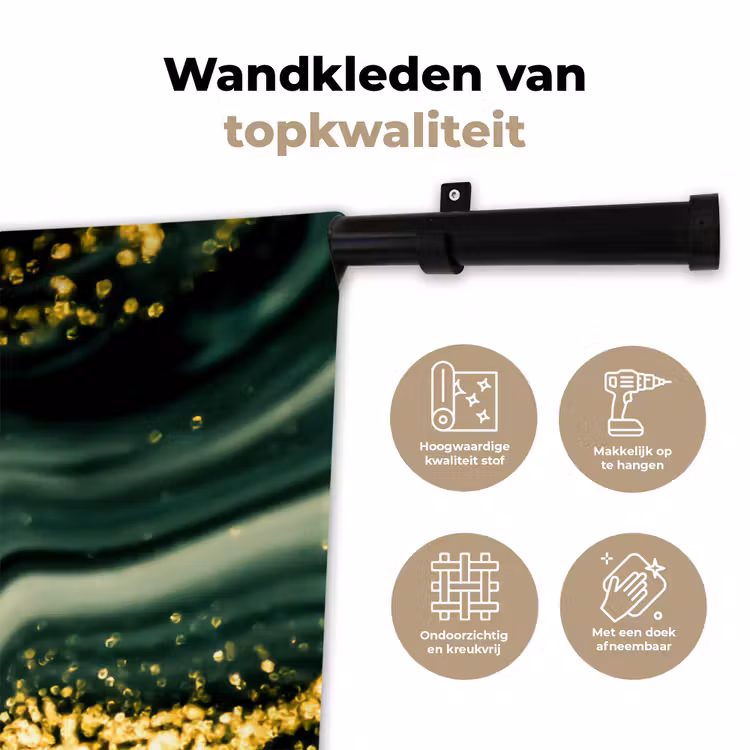 Marmer - Goud - Glitter - Groen - Marmerlook - Luxe Wandkleed katoen klein -sfeer2