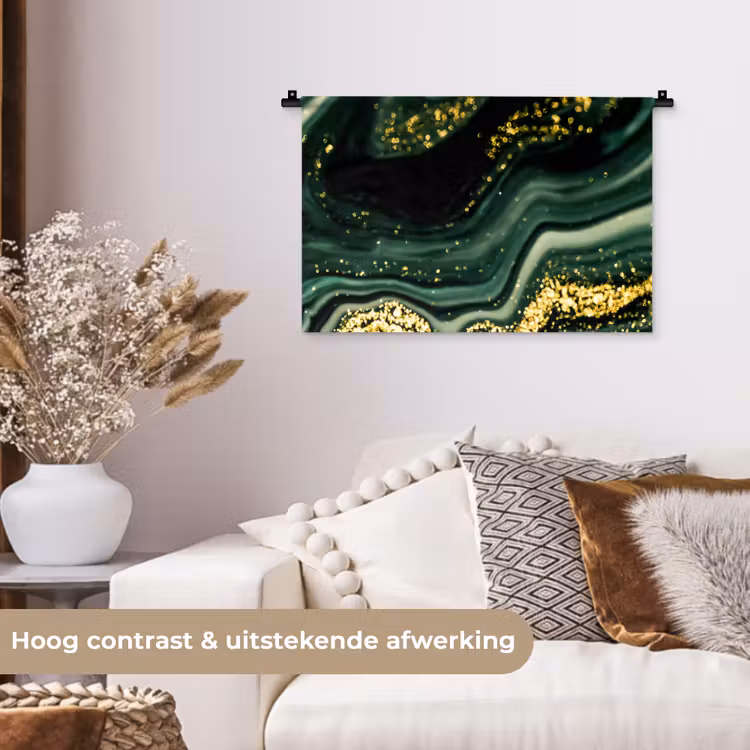 Marmer - Goud - Glitter - Groen - Marmerlook - Luxe Wandkleed katoen klein -sfeer1