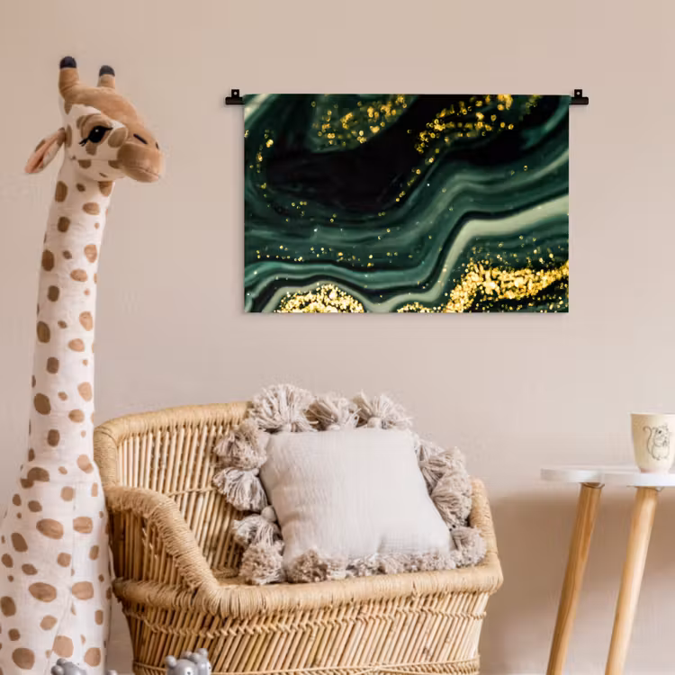 Marmer - Goud - Glitter - Groen - Marmerlook - Luxe Wandkleed katoen klein -wsfeer5_kind