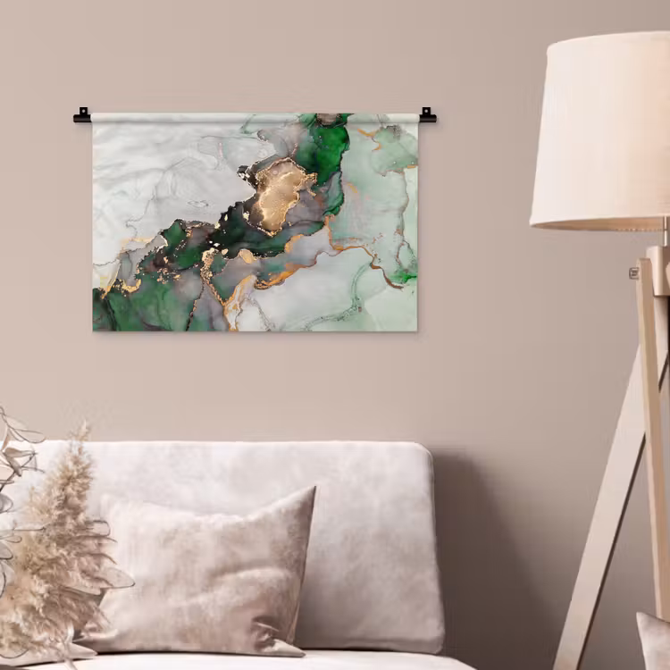 Marmer - Goud - Groen - Luxe Wandkleed katoen klein -sfeer4