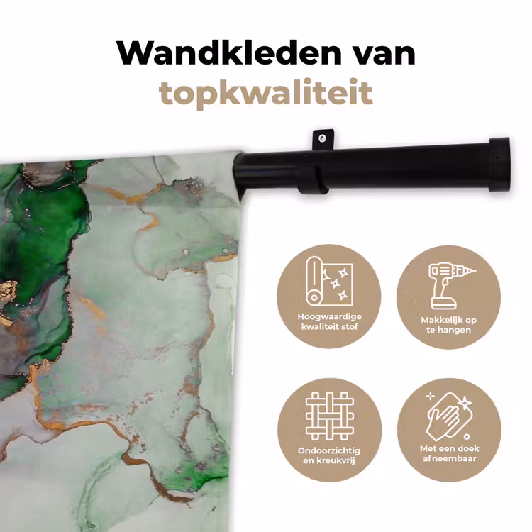 Marmer - Goud - Groen - Luxe Wandkleed katoen klein -sfeer2
