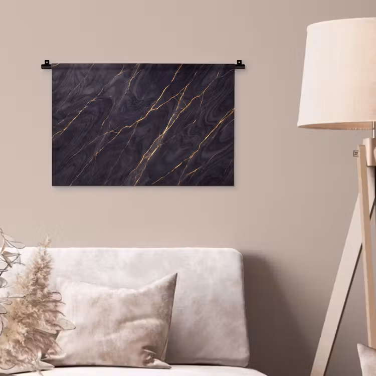 Marmer - Goudaders - Abstract - Modern - Zwart Wandkleed katoen klein -sfeer4