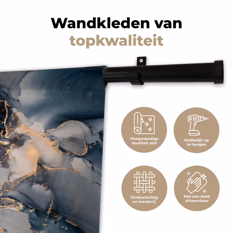 Marmer - Grijs - Blauw - Luxe - Goud Wandkleed katoen klein -sfeer2