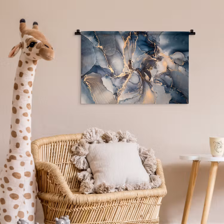 Marmer - Grijs - Blauw - Luxe - Goud Wandkleed katoen klein -wsfeer5_kind