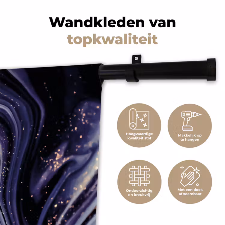Marmer - Paars - Luxe - Marmerlook - Glitter Wandkleed katoen klein -sfeer2