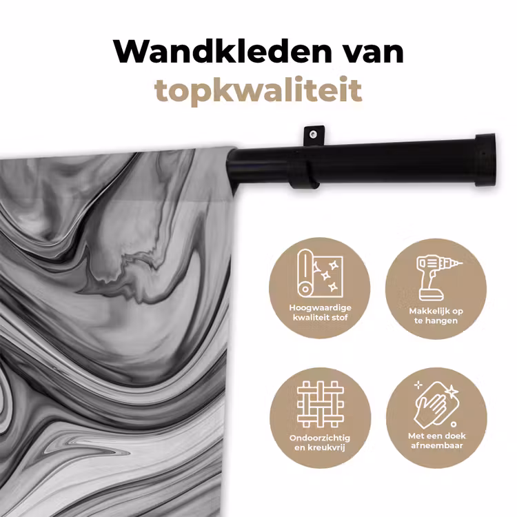 Marmer - Patronen - Grijs - Marmerlook - Zwart Wandkleed katoen klein -sfeer2