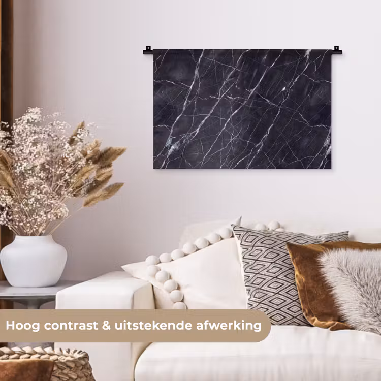 Marmer - Patroon - Modern - Zwart - Wit Wandkleed katoen klein -sfeer1