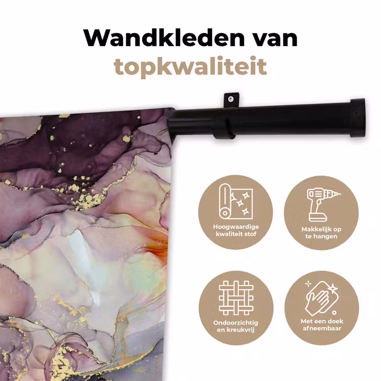 Marmer - Rood - Paars - Goud Wandkleed katoen klein -sfeer2