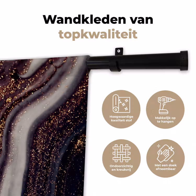 Marmer - Roze - Goud - Glitter - Marmerlook Wandkleed katoen klein -sfeer2