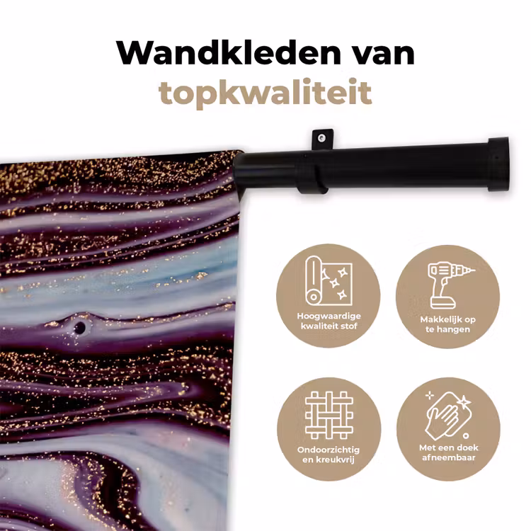 Marmer - Roze - Goud - Glitter - Marmerlook - Luxe Wandkleed katoen klein -sfeer2