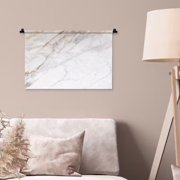 Marmer - Steen - Wit - Goud - Marmerlook - Steen - Luxe Wandkleed katoen klein -sfeer4