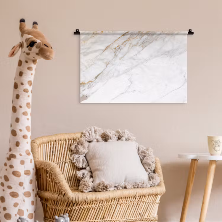 Marmer - Steen - Wit - Goud - Marmerlook - Steen - Luxe Wandkleed katoen klein -wsfeer5_kind