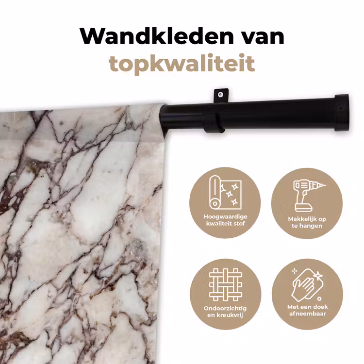 Marmer - Textuur - Abstract - Wit - Bruin Wandkleed katoen klein -sfeer2