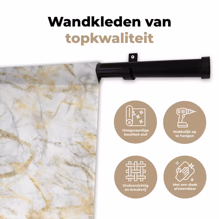 Marmer - Wit - Expressief - Goudaccenten Wandkleed katoen klein 269 -sfeer2