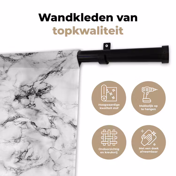 Marmer - Zwart - Dramatisch - Wit Wandkleed katoen klein 269 -sfeer2