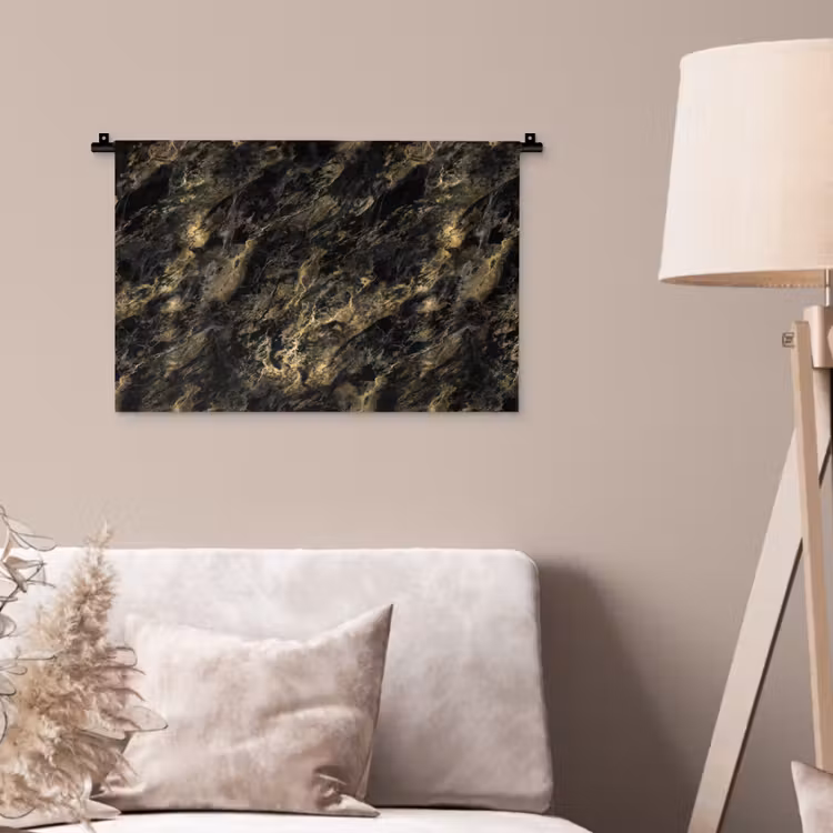 Marmer - Zwart - Goud Wandkleed katoen klein 269 -sfeer4