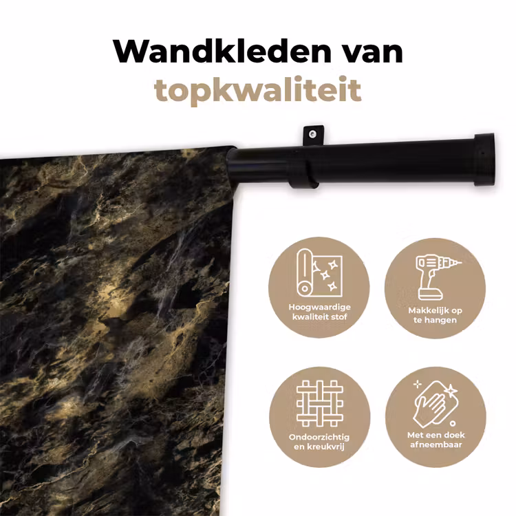 Marmer - Zwart - Goud Wandkleed katoen klein 269 -sfeer2