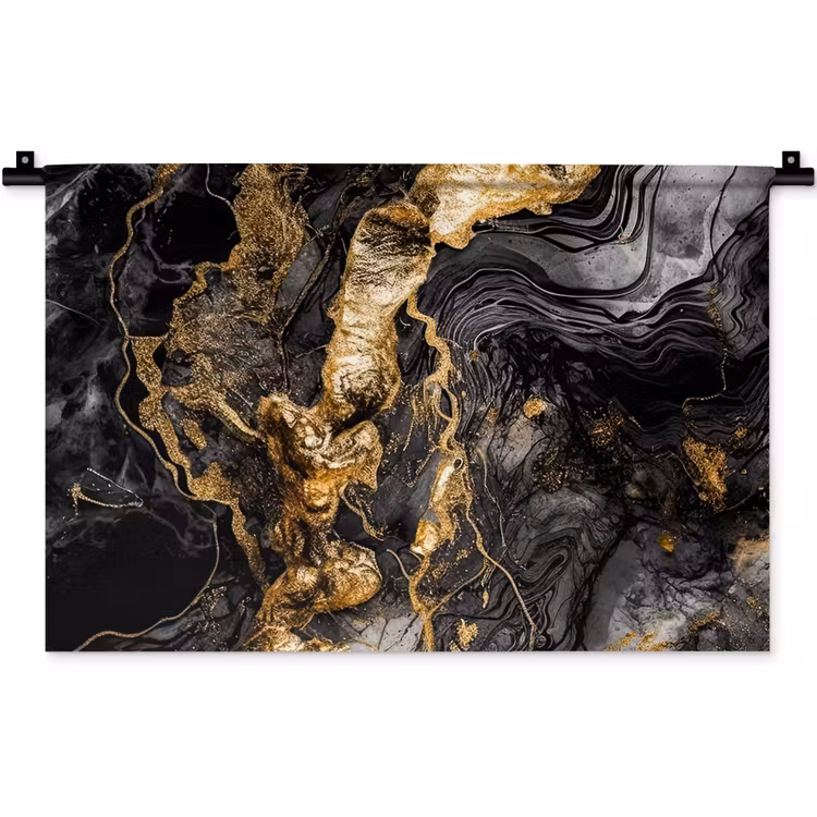 Marmer - Zwart - Goud - Abstract Wandkleed katoen klein -zz3d