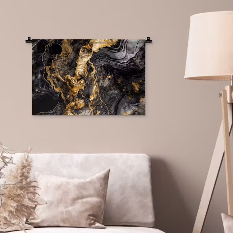 Marmer - Zwart - Goud - Abstract Wandkleed katoen klein -sfeer4