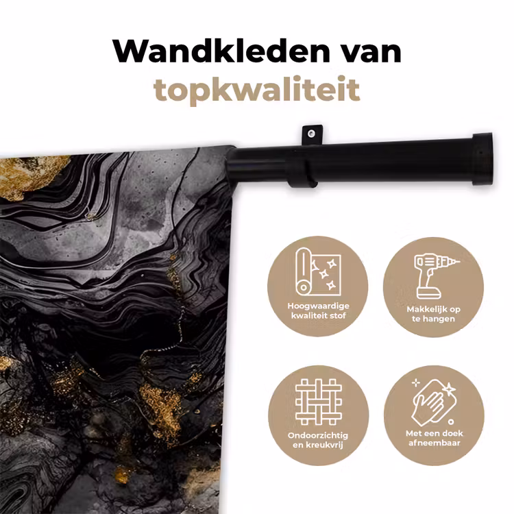 Marmer - Zwart - Goud - Abstract Wandkleed katoen klein -sfeer2