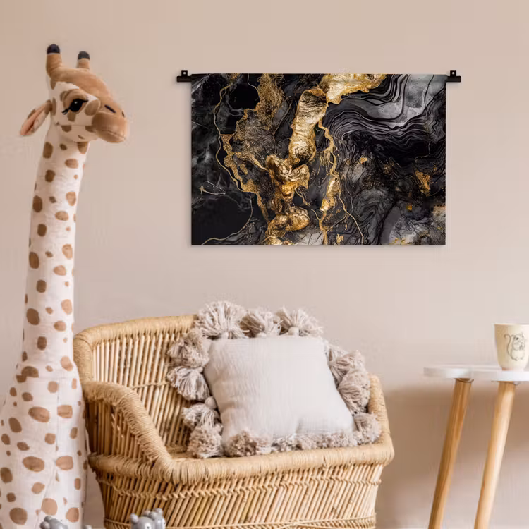 Marmer - Zwart - Goud - Abstract Wandkleed katoen klein -wsfeer5_kind