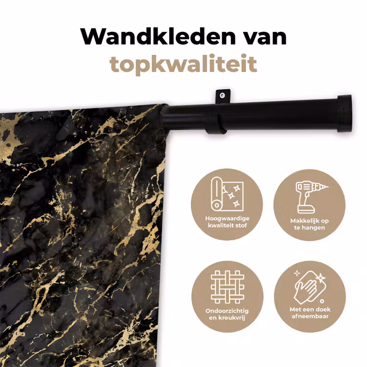 Marmer - Zwart - Goudstructuur Wandkleed katoen klein 269 -sfeer2