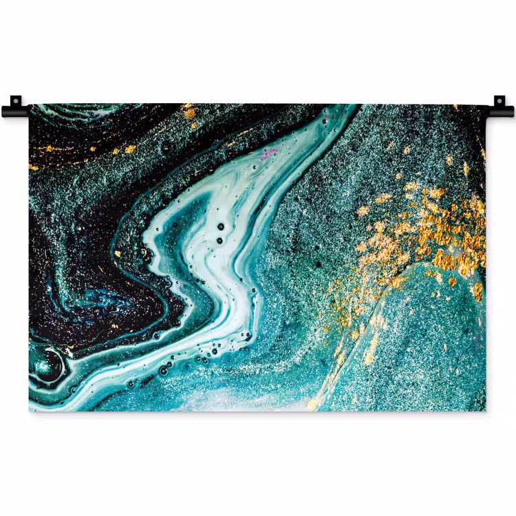 Marmerlook - Blauw - Goud - Glitter - Luxe - Marmer Wandkleed katoen klein -zz3d