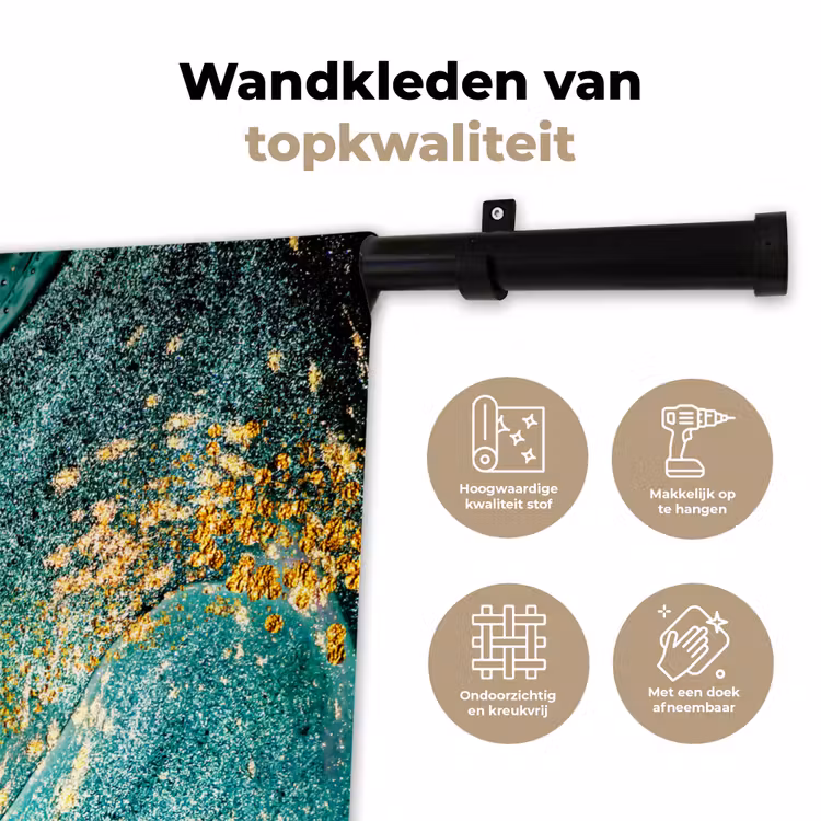 Marmerlook - Blauw - Goud - Glitter - Luxe - Marmer Wandkleed katoen klein -sfeer2
