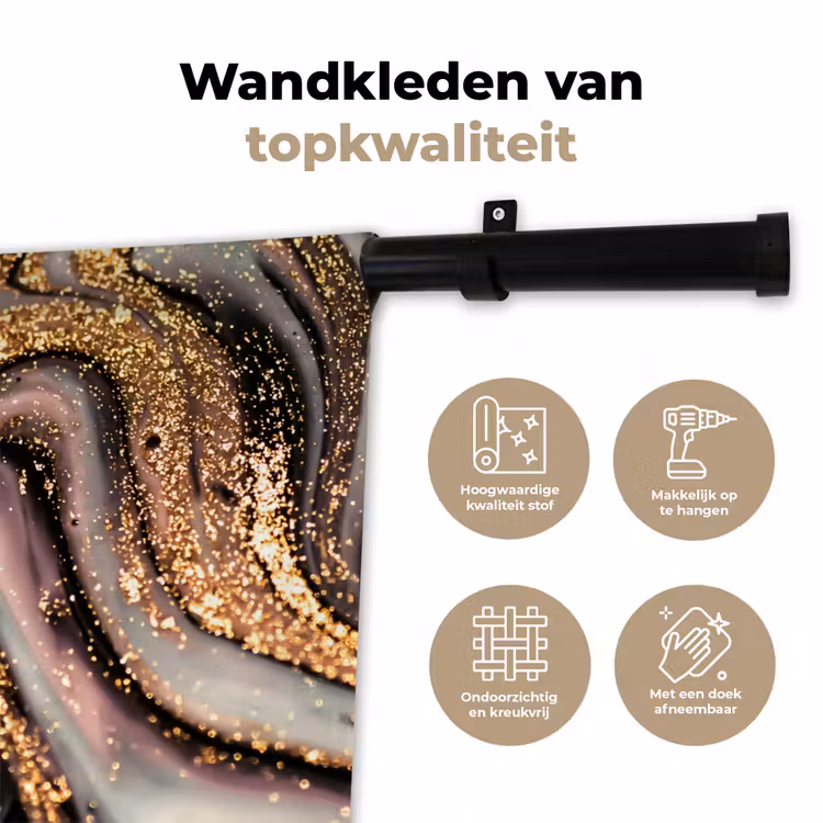 Marmerlook - Goud - Glitter - Luxe - Marmer - Wit Wandkleed katoen klein -sfeer2