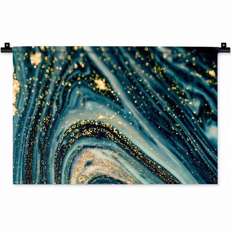 Marmerlook - Luxe - Goud - Turquoise - Glitter Wandkleed katoen klein -zz3d