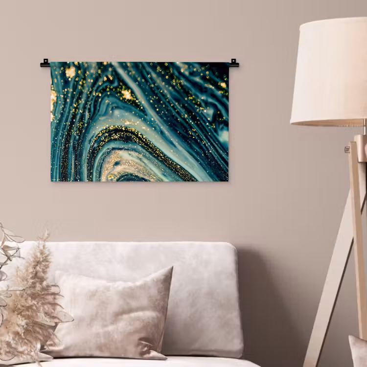 Marmerlook - Luxe - Goud - Turquoise - Glitter Wandkleed katoen klein -sfeer4