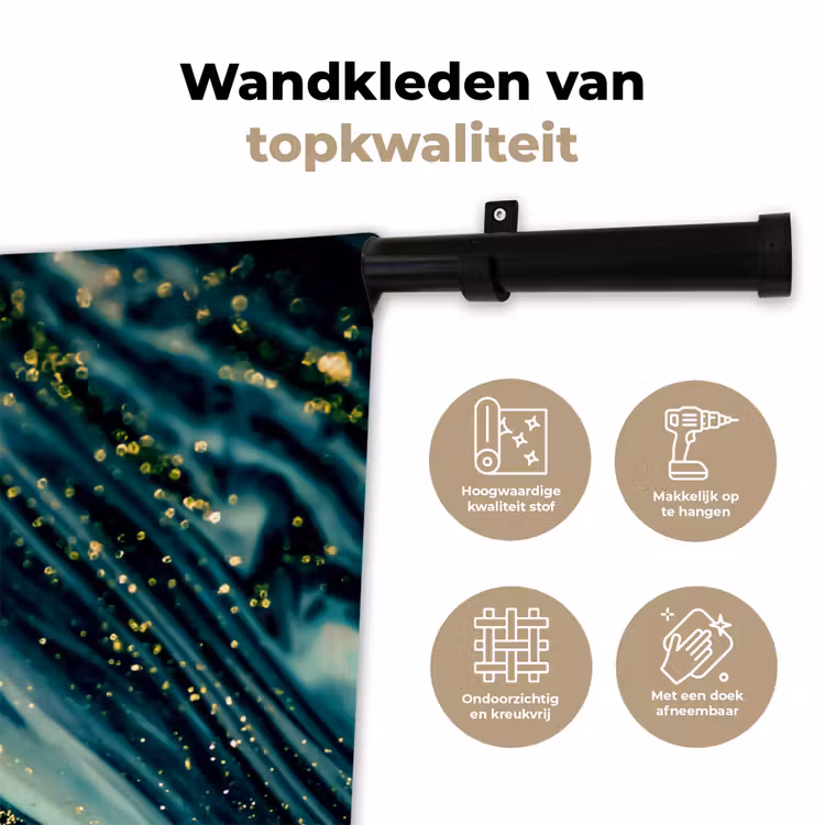 Marmerlook - Luxe - Goud - Turquoise - Glitter Wandkleed katoen klein -sfeer2