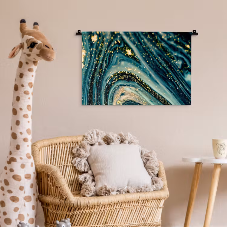Marmerlook - Luxe - Goud - Turquoise - Glitter Wandkleed katoen klein -wsfeer5_kind