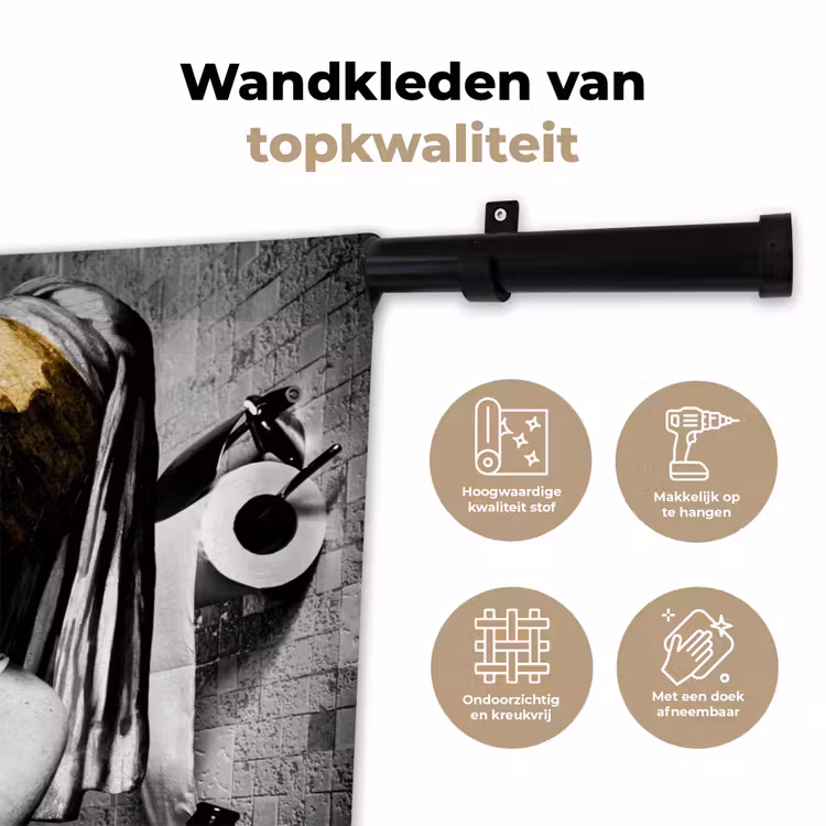 Marmerlook - Meisje met de parel - Sigaretten - Toilet - Goud - Kunst - Oude meesters Wandkleed katoen klein -sfeer2
