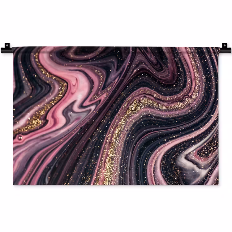 Marmerlook - Roze - Paars - Goud - Luxe - Marmer Wandkleed katoen klein -zz3d