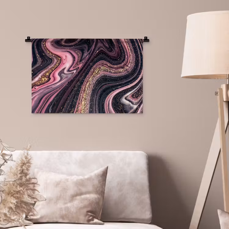 Marmerlook - Roze - Paars - Goud - Luxe - Marmer Wandkleed katoen klein -sfeer4