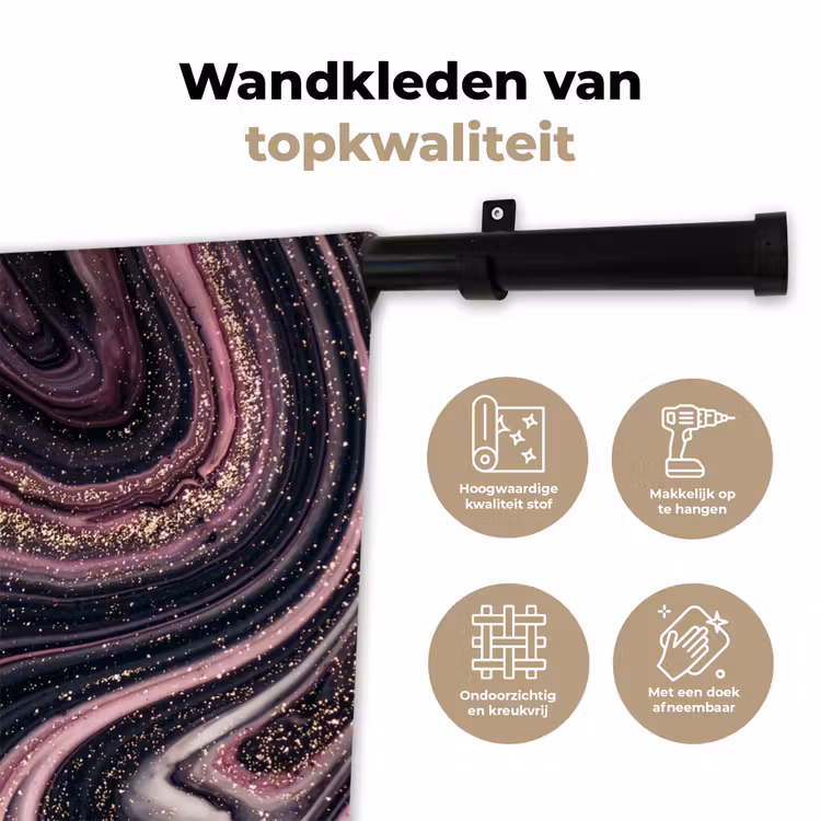 Marmerlook - Roze - Paars - Goud - Luxe - Marmer Wandkleed katoen klein -sfeer2