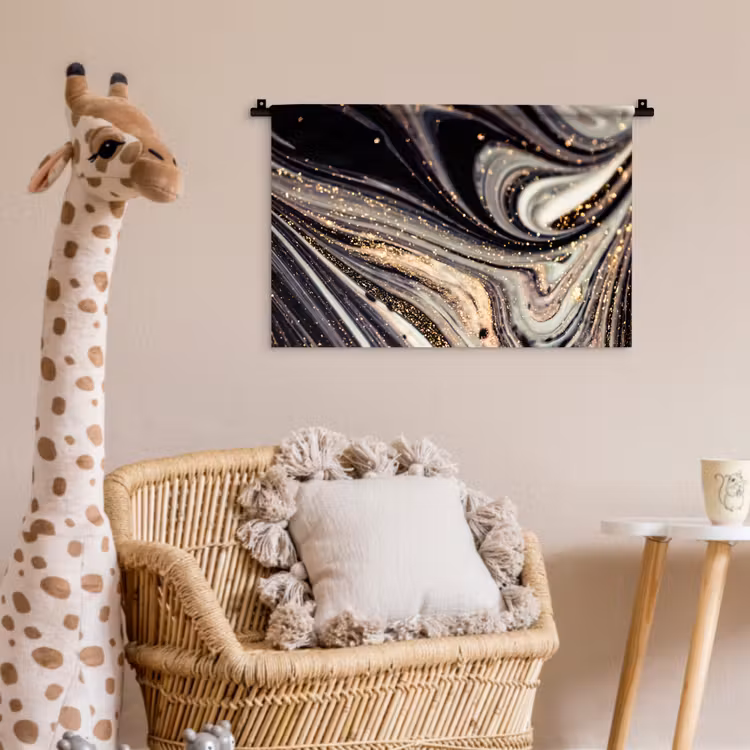 Marmerlook - Zwart - Goud - Wit - Glitter - Marmer Wandkleed katoen klein -wsfeer5_kind