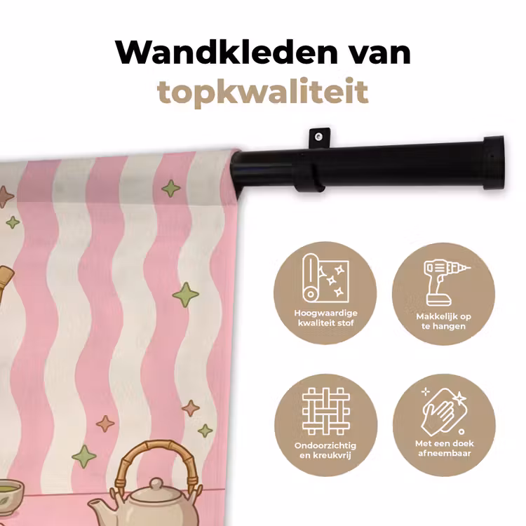 Matcha - Hond - Roze - Groen Wandkleed katoen klein -sfeer2
