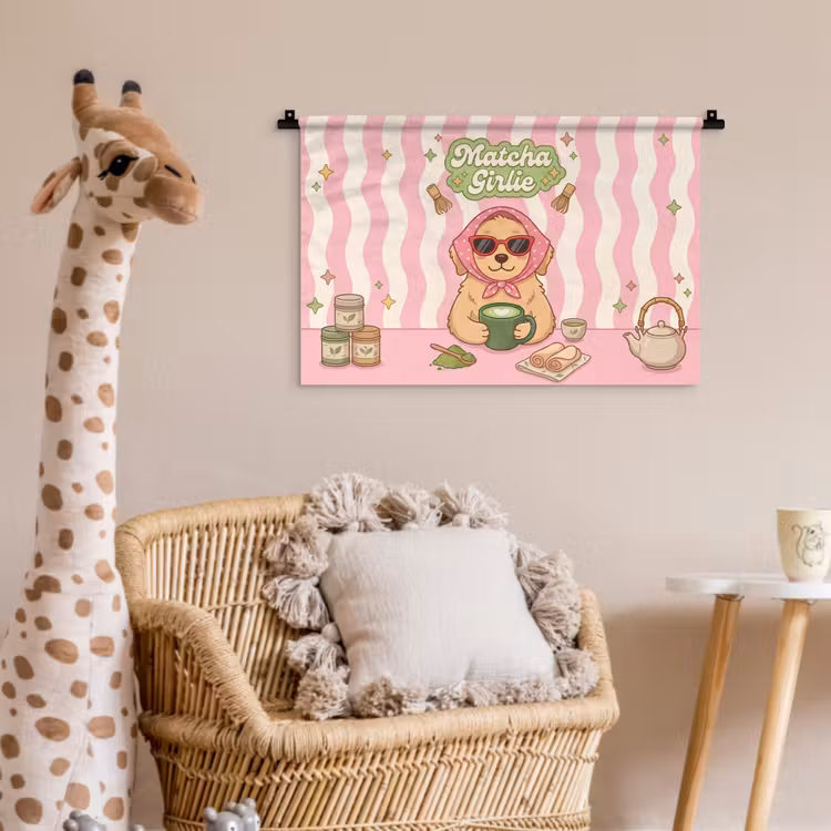 Matcha - Hond - Roze - Groen Wandkleed katoen klein -wsfeer5_kind
