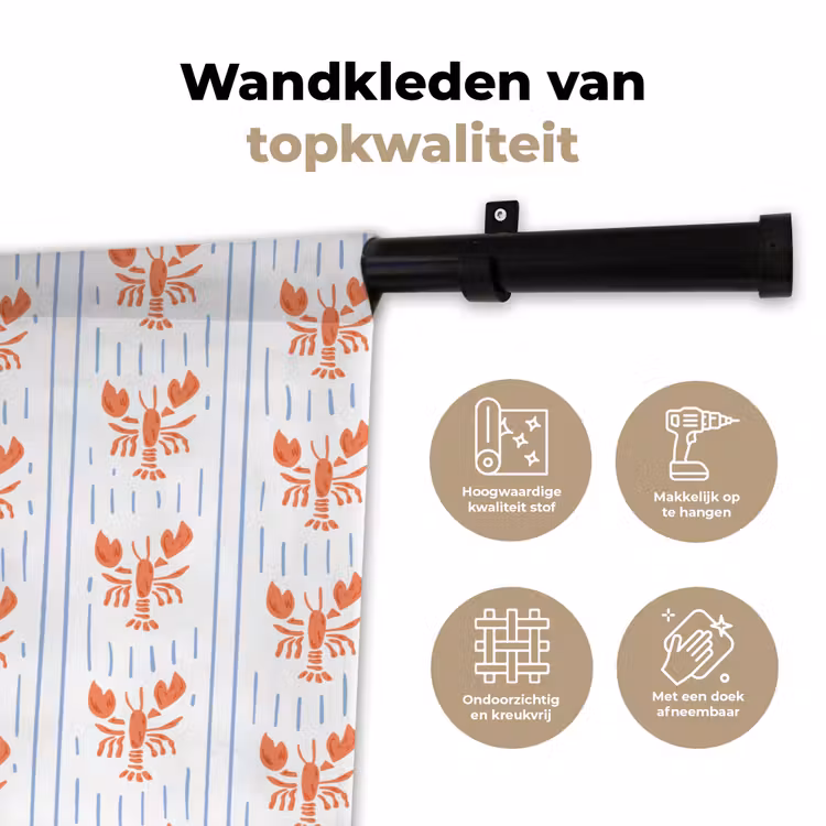 Zee - Kreeft - Oranje - Blauw Wandkleed katoen klein 269 -sfeer2