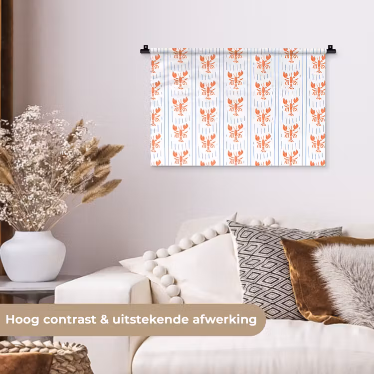 Zee - Kreeft - Oranje - Blauw Wandkleed katoen klein 269 -sfeer1