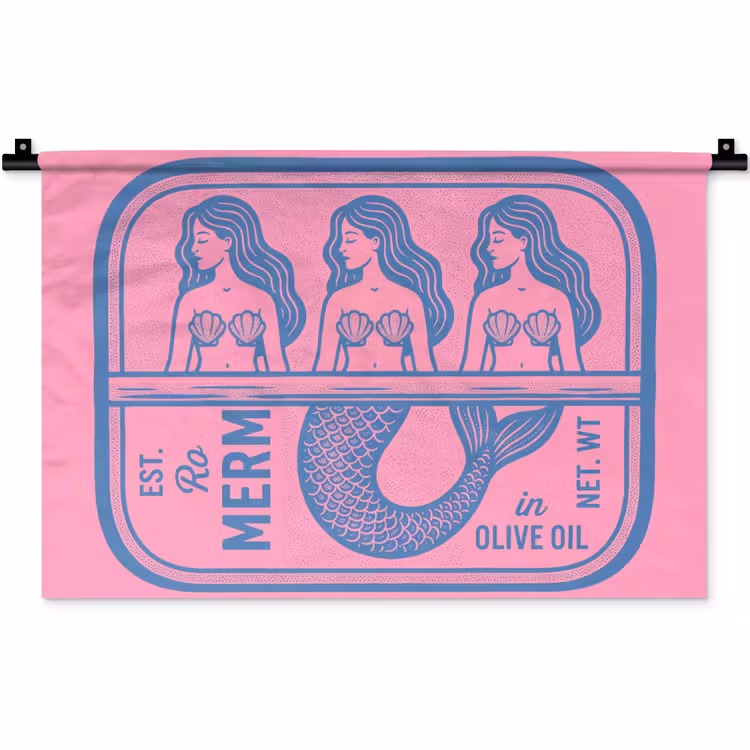 Meermin - Sardineblik - Illustratie - Roze - Retro Wandkleed katoen klein -zz3d