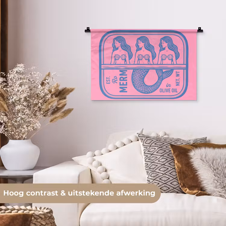 Meermin - Sardineblik - Illustratie - Roze - Retro Wandkleed katoen klein -sfeer1