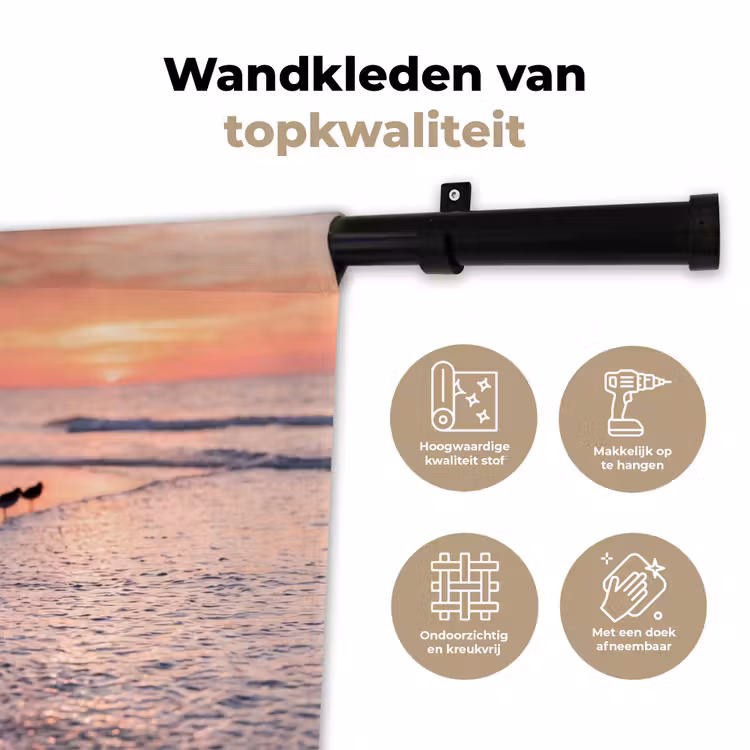 Meeuwen - Strand - Zee - Roze Wandkleed katoen klein -sfeer2