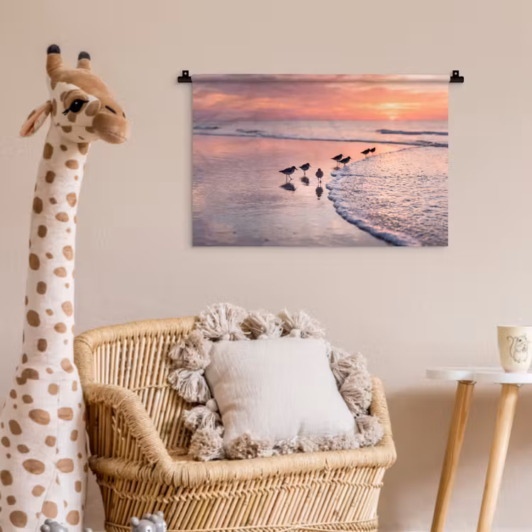 Meeuwen - Strand - Zee - Roze Wandkleed katoen klein -wsfeer5_kind